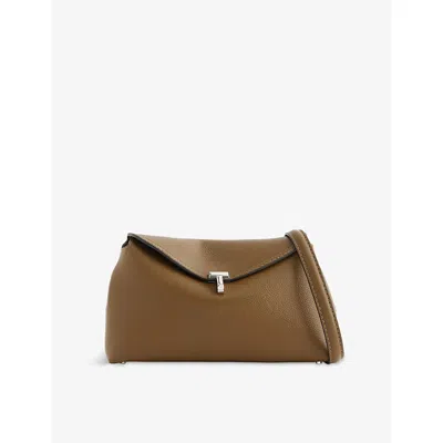 Totême Womens Dark Taupe T-lock Flap Leather Clutch In Brown