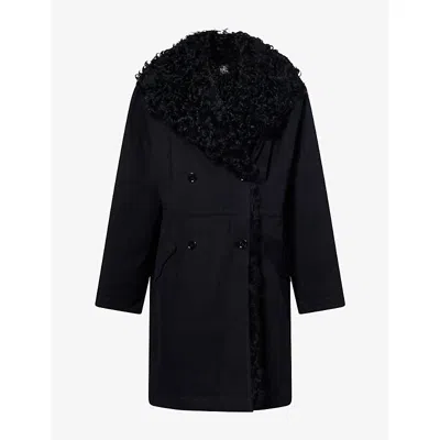 Totême Womens Double-breasted Shearling-lined Cotton Parka Washed Black