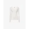 Totême Womens Ecru Ribbed Scoop-neck Stretch-wool Blend Top In White