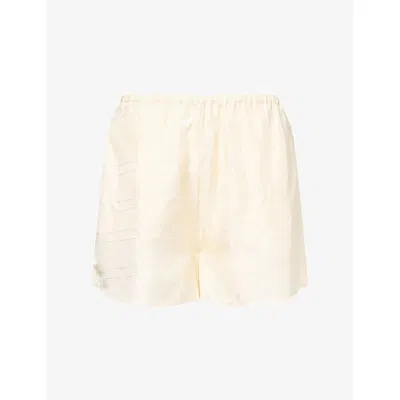 Totême Womens Embroidered Monogram Silk Shorts Cream
