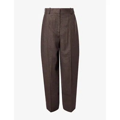 Totême Womens High-waisted Flannel Woven Trousers Taupe Melange In Brown