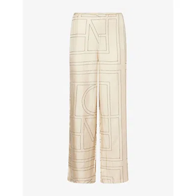 Totême Womens Ivory Monogram-print Silk-twill Pyjama Bottoms In Neutral