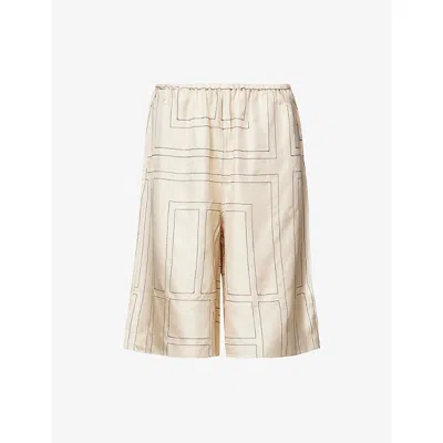 Totême Womens Ivory Relaxed-fit Embroidered Silk Bermuda Shorts In White