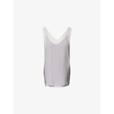 TOTÊME WOMENS LIGHT GREY SHOULDER-STRAPS SCOOP-NECK SILK TOP