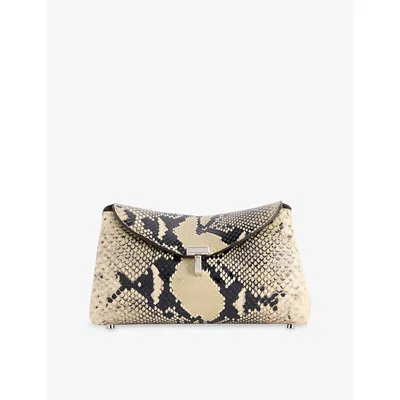 Totême Womens Mini T-lock Python Leather Clutch Bag Black/ecru