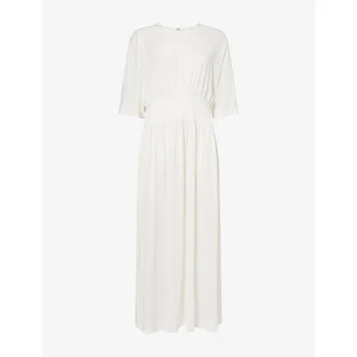 Totême Womens Off-white Short-sleeve Slip-pocket Cotton-and-silk Midi Dress