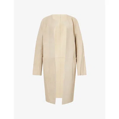 Totême Womens Collarless Relaxed-fit Suede Coat Peanut In Neutral