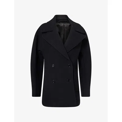 Totême Womens Rounded Double-breasted Wool-blend Peacoat Black