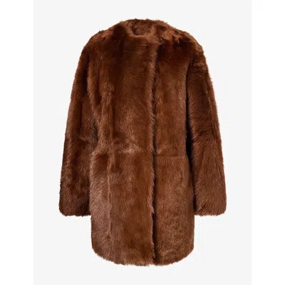 Totême Womens Short Silky Shearling Coat Ginger In Brown