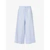 Totême Womens Sky Logo-embroidered Wide-leg Cotton And Linen Trousers In Blue