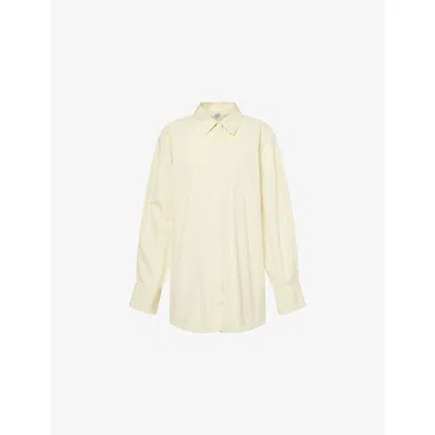Totême Womens Straw Raglan-sleeve Raw-edge Cuff Cotton Shirt