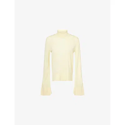 Totême Womens Straw Turtleneck Slit-sleeve Cashmere-blend Knitted Top In Yellow