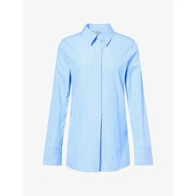 Totême Womens Striped Poplin Cotton Shirt Blue White