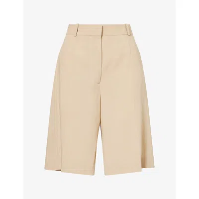 Totême Womens Tailored Wide-leg Cotton-blend Shorts Overcast Beige In Neutral