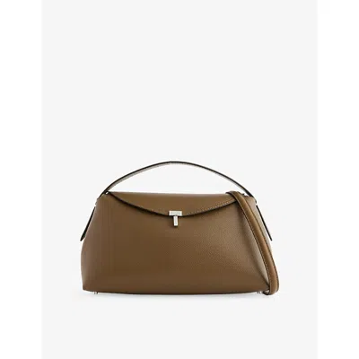 Totême Womens Taupe T-lock Leather Top Handle Bag In White