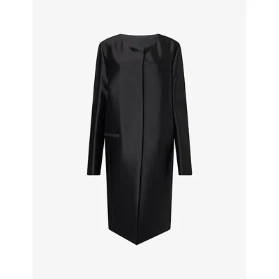 Totême Womens Collarless Tailored Long Silk Coat Black