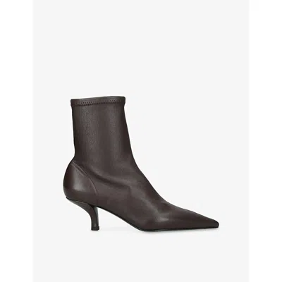 TOTÊME WOMENS DARK BROWN POINTED-TOE LEATHER HEELED ANKLE BOOTS EUR 39 / 6 UK