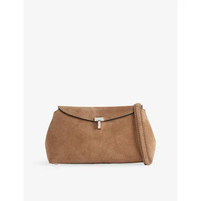 Totême Womens Tobacco T-lock Mini Suede Clutch Bag In Brown