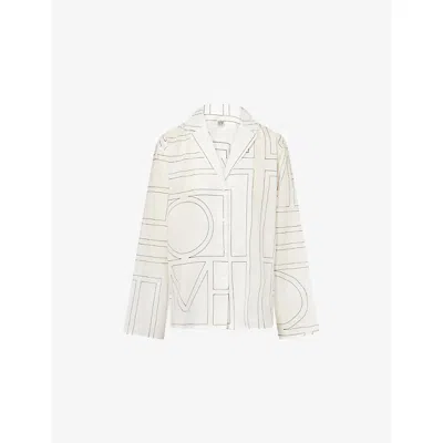 Totême Womens White Black Monogram Spread-collar Cotton-blend Shirt In Multi
