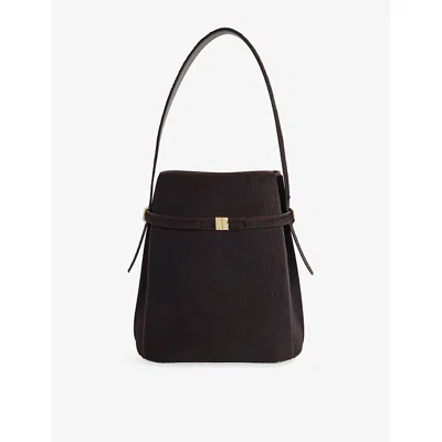 Totême Womens Wine Belted Pony Hair Leather Bucket Bag In Burgundy