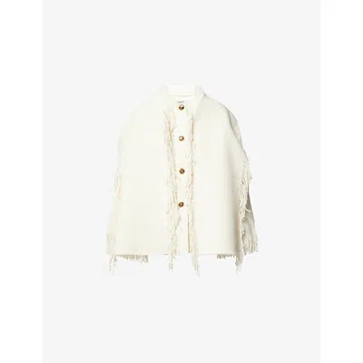 Totême Womens Winter White Fringed Scarf Wool-blend Jacket