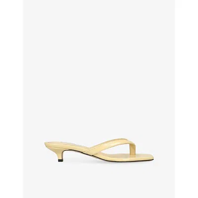 Totême Womens Yellow Square-toe Leather Heeled Flip Flops Eur 39 / 6 Uk