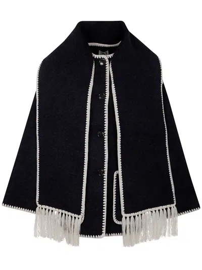 Totême Fringe Embroidered Scarf Wool Jacket In Black