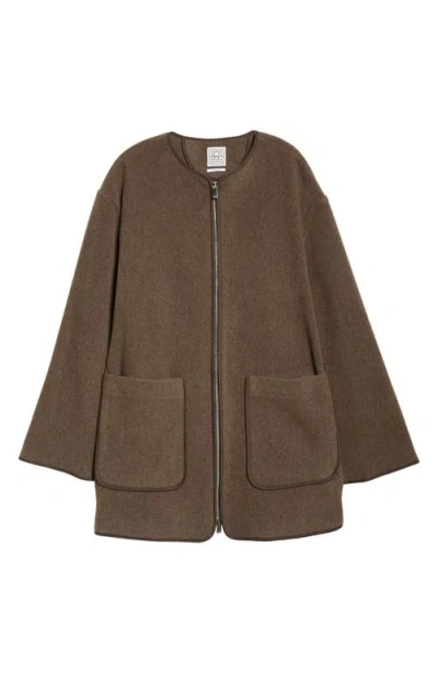 Totême Women's Oak Melange Wool Felt Jacket With Zip Loose Fit In Multicolor