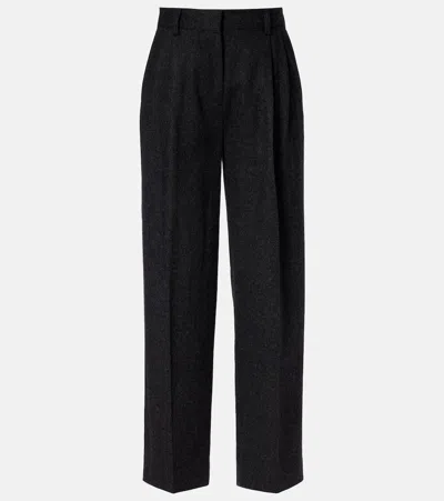 Totême Wool-blend Flannel Straight Pants In Gray