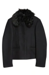 Totême Toteme Wool Blend Jacket With Removable Genuine Shearling Collar In Black