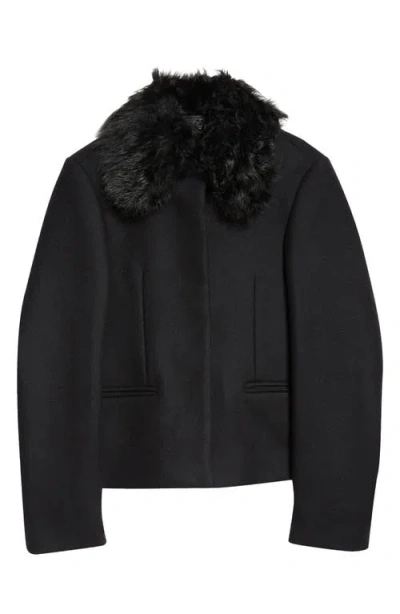 TOTÊME TOTEME WOOL BLEND JACKET WITH REMOVABLE GENUINE SHEARLING COLLAR