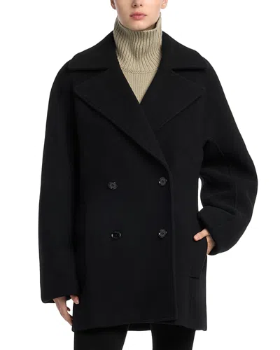 Totême Wool Blend Rounded Double Breasted Peacoat In Black
