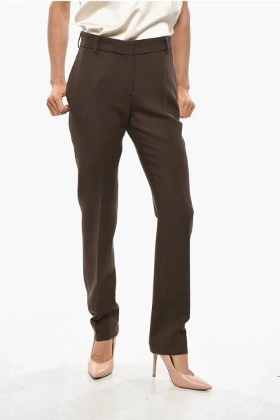 Totême Wool Blend Slim Fit Pants With Concealed Closure In Brown