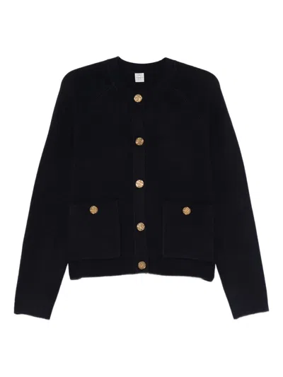 Totême Womens Navy Hammered Round-neck Stretch-wool Blend Cardigan Xs In Black