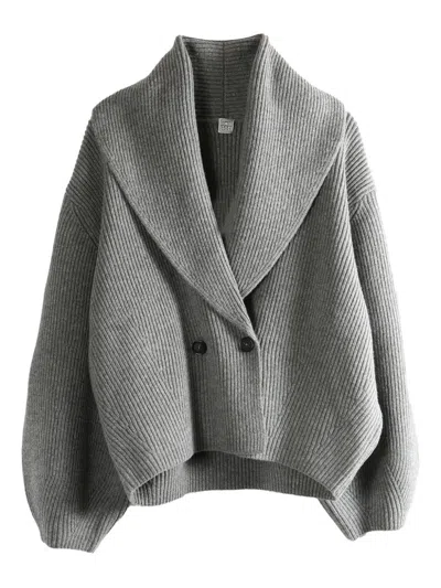 Totême Womens Grey Shawl-lapel Knitted Wool-blend Cardigan In Gray