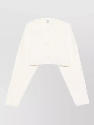 Totême Wool Cropped Cardigan Round Neck Long Sleeves In White
