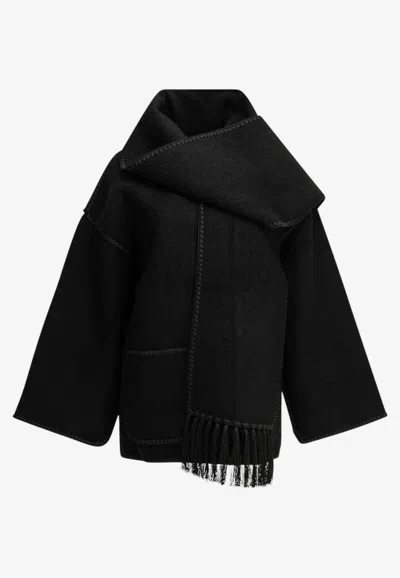 Totême Wool Fringed Short Coat In Black
