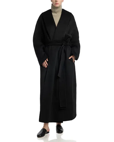Totême Wool Hooded Belted Long Coat In Black