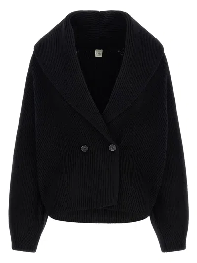Totême Toteme Wool Knit Scarf-lapel Cardigan With Double-breasted Design In Black
