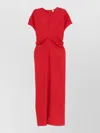 Totême Slouch Waist Gathered Wool-crepe Maxi Dress In Red