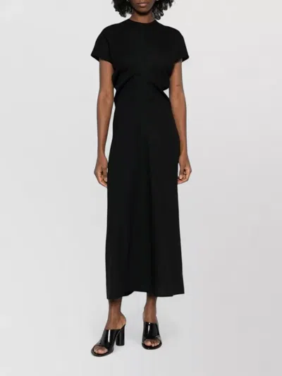 Totême Wool Maxi Dress Crew Neck Short Sleeves In Black
