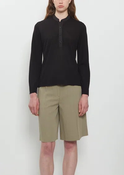 Totême Wool Silk Knit Henley Top In Black