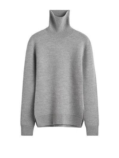Totême Toteme Wool Turtleneck Sweater With Ribbed Cuffs In Gray