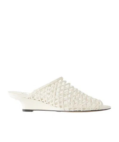 Totême Woven Leather Wedge Mules In White