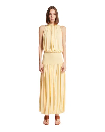 Totême Toteme Sleeveless Ruched Midi Dress In Yellow Viscose In Brown