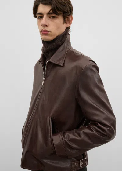 Totême Zip Leather Jacket Brown