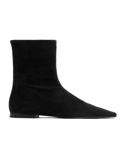 Totême Zipped Suede Pointed-toe Boots In Black