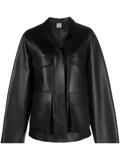 Totême Zipped Wide-sleeve Leather Jacket In Black