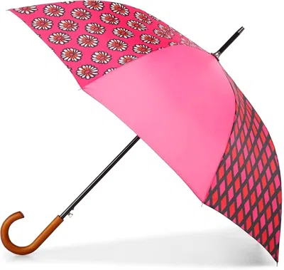 Totes Auto Open Upcycled Patchwork Umbrella In Multi In Pink