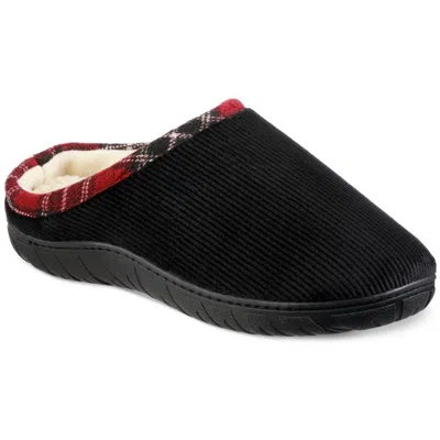Totes Mens Corduroy Faux Fur Lined Slide Slippers In Black